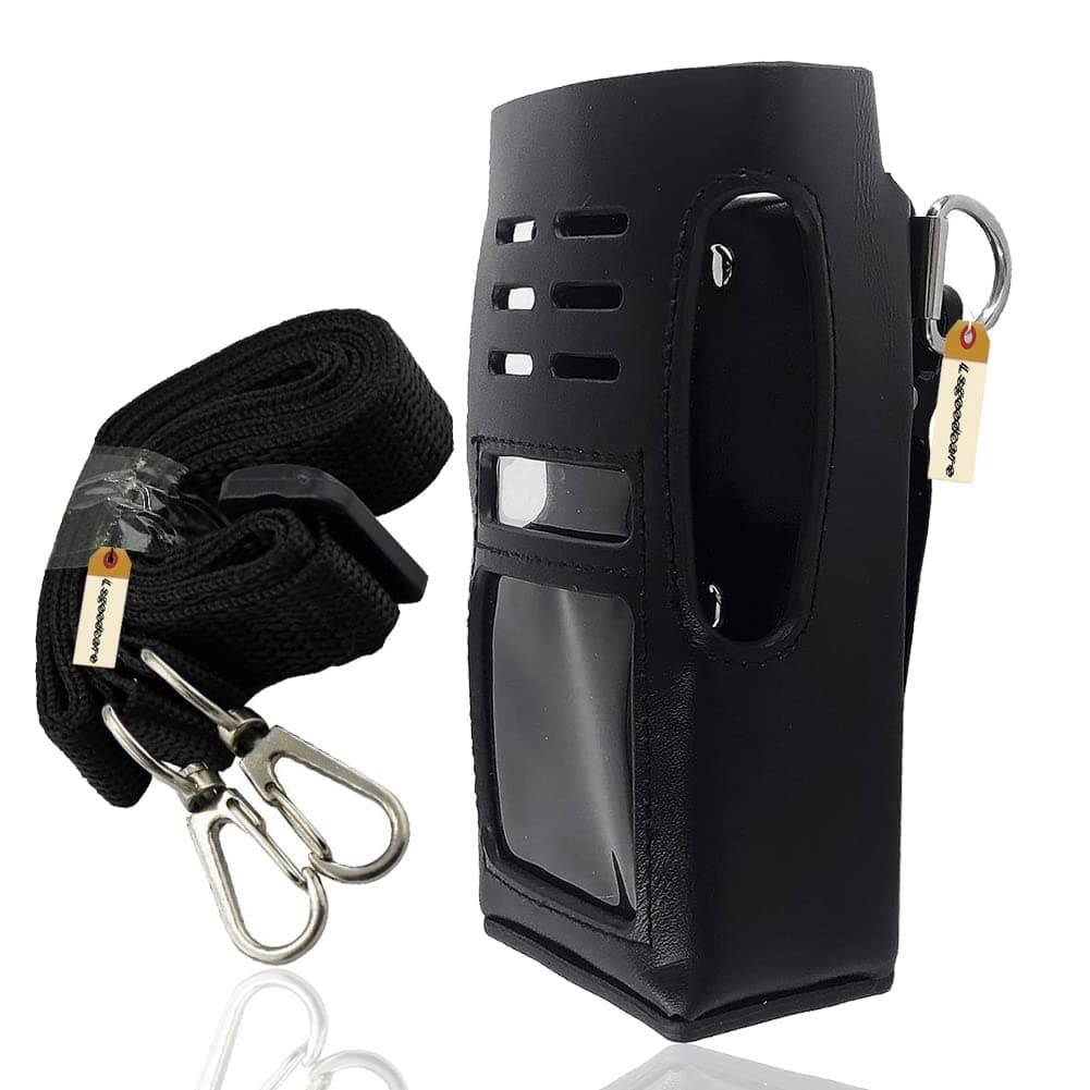 Lsgoodcare Black Hard Leather Carrying Holder Holster Case with Adjustable Shoulder Strap Compatible with Motorola CB Ham 2 Way Radio GP338 GP339 PRO7450 PRO7350 HT1250 GP328 GP340 Walkie Talkie