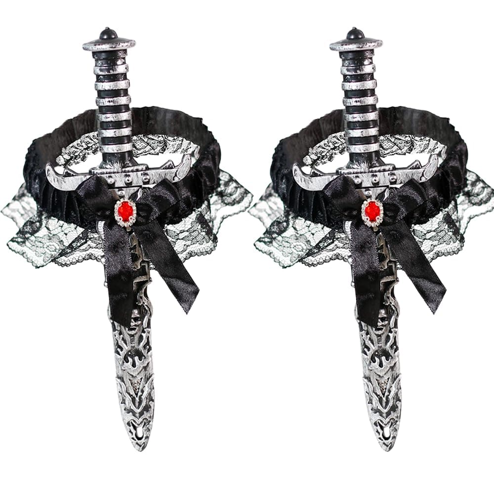 2 Pcs Pirate Sword with Lace Bow Thigh Garter with Dagger for Women Pirate Costume Accessories Toy Knife Holster