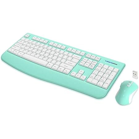 Wireless Keyboard and Mouse Combo, Loigys Full-Sized 2.4GHz Wireless Keyboard with Comfortable Palm Rest and Optical Wireless Mouse for Windows, Mac OS PC/Desktops/Computer/Laptops (White+Blue)