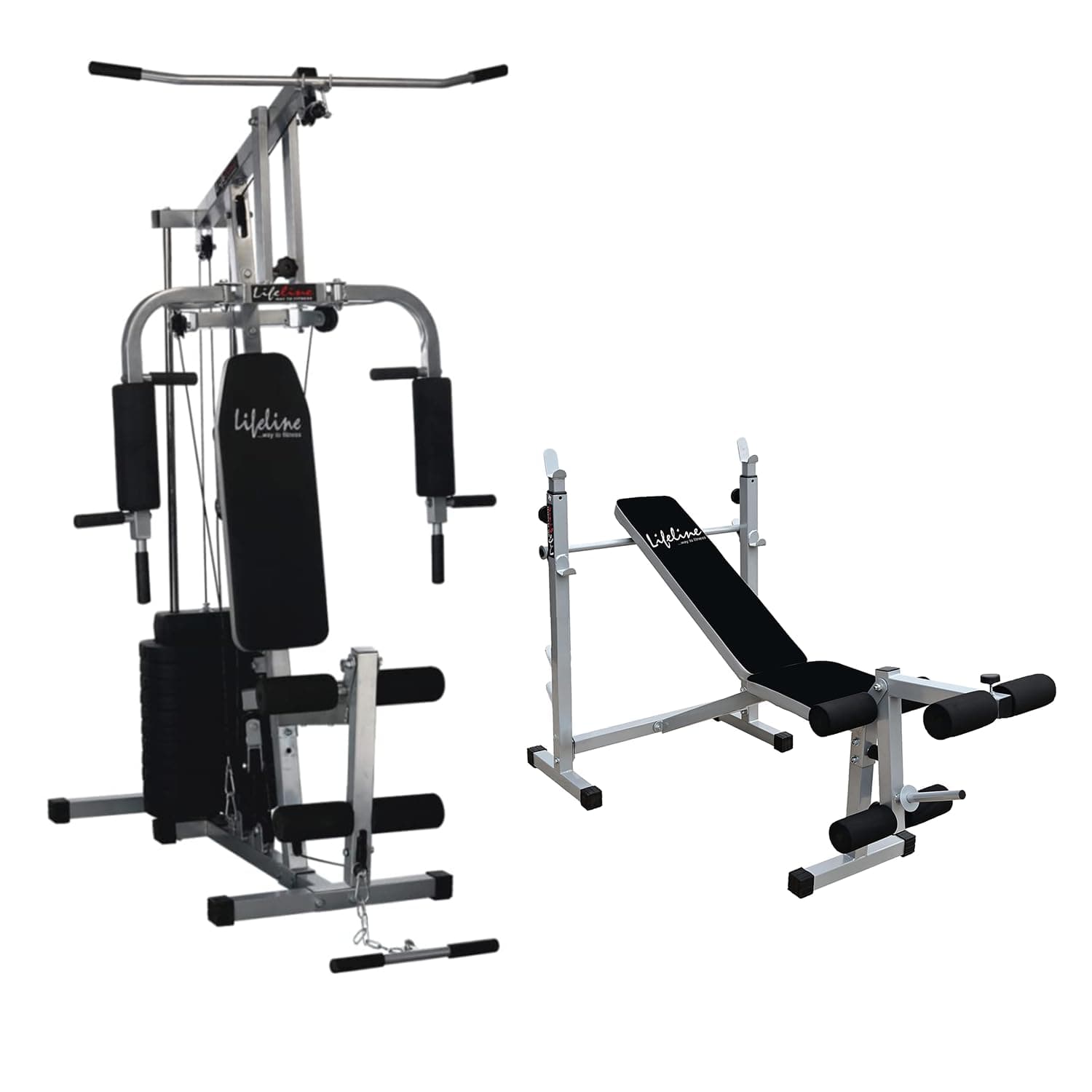 Lifeline HG-002 Multigym Set Gym Workout Machine | Weight Training Bench LB-305 Home Gym Bench Press with Leg Curl/Extension Attachment | Home Gym Equipment | Free Assistance for Installation