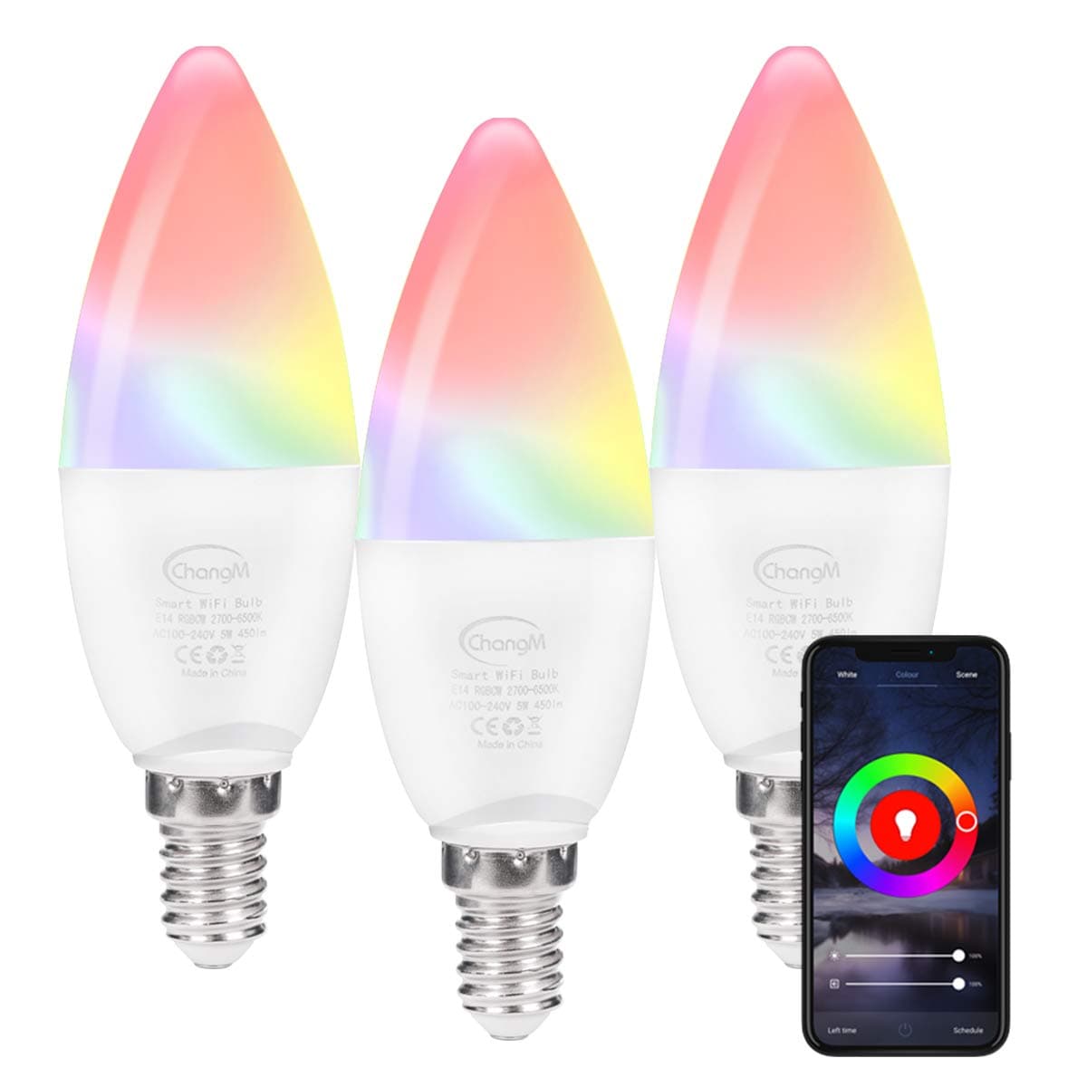 LED Smart WiFi E12 Light Bulbs Candelabra, 5W Color Changing Bulb, Dimmable RGB Candle Light Bulb Decorative, Smart Chandelier Lighting Work with Alexa Google Home for Home Room Decor(3 Pack)