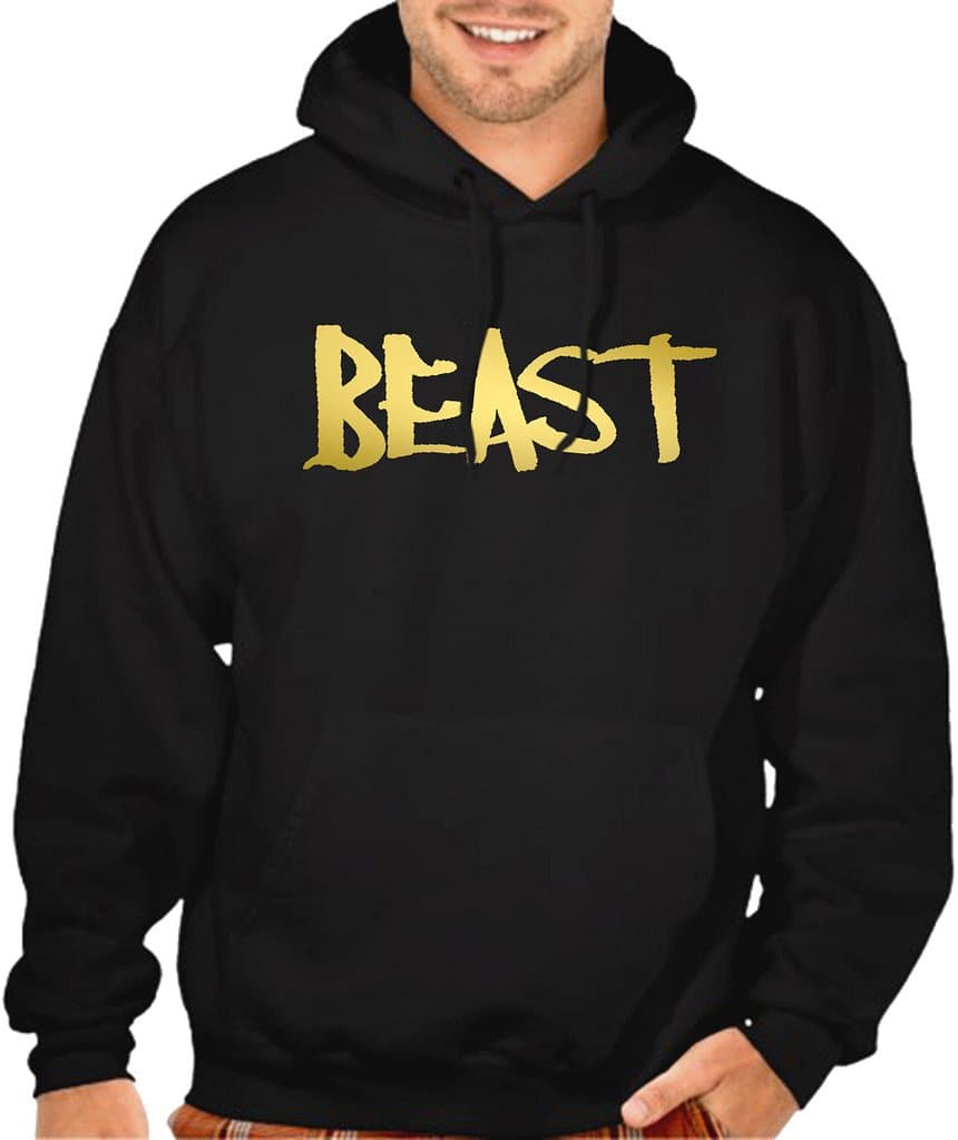 Reflective Beast Letter Men's Black Pullover Hoodie Sweater 4X-Large Black