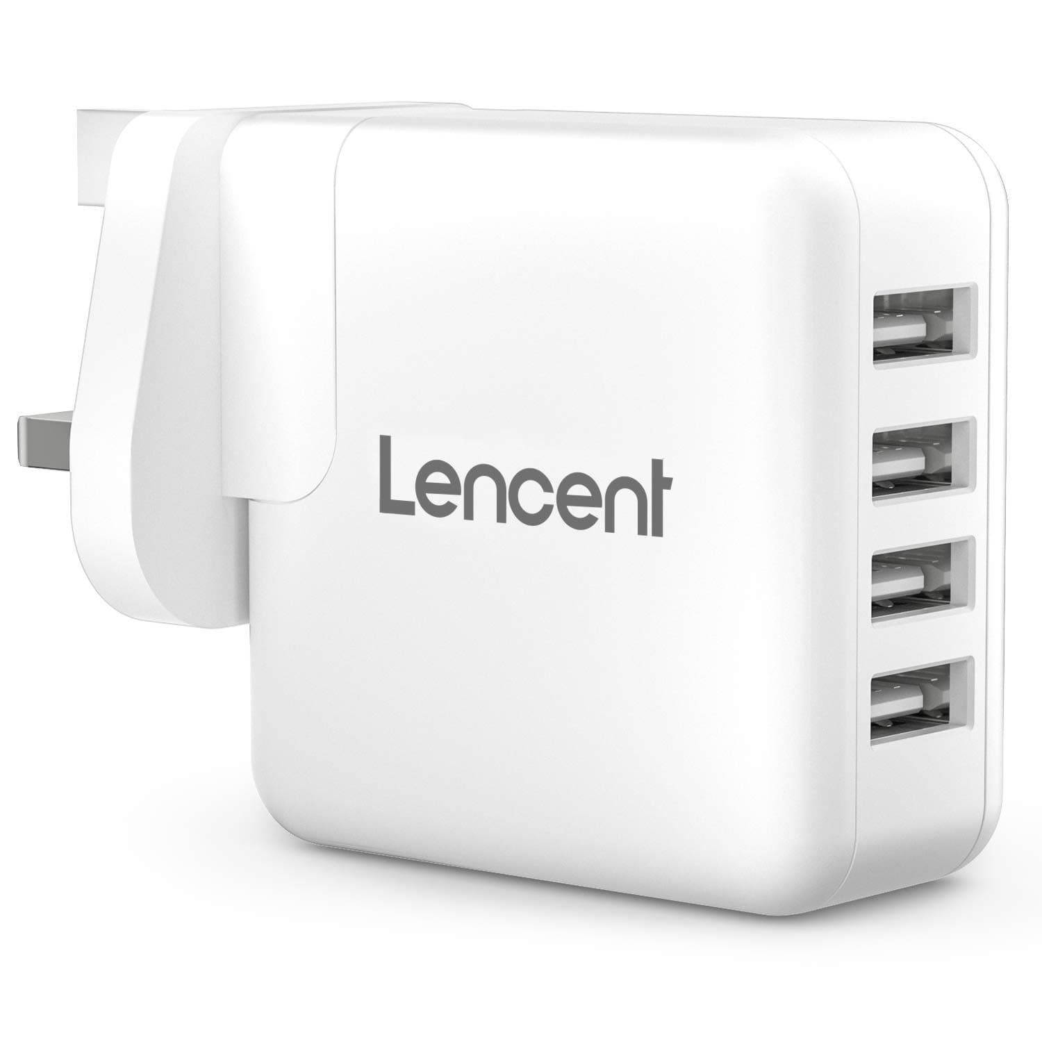 Lencent USB Wall Charger, 4-Port 25W USB Charger Plug Cube Portable UK Power Adapter Plug with Smart IC Technology for iPhone, iPad, Samsung Galaxy, Huawei and etc - White
