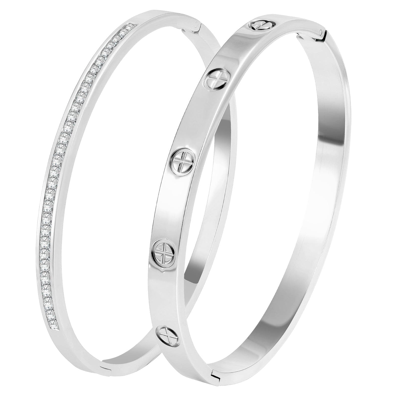 Silver Bracelet Stack for Women - 2Pcs 18K Gold Plated Love Bangle Crystal Friendship Bracelet Jewelry,Mothers Day Valentines Birthday Christmas Jewelry Gifts for Mom Her Wife Grandma.