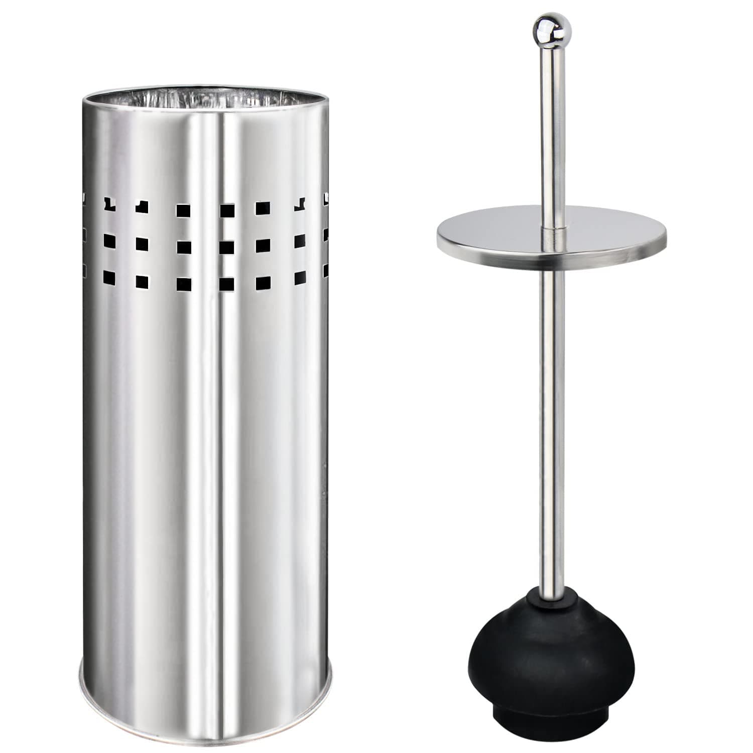 Toilet Plunger with Holder for Bathroom, Multi Drain Suitable Also for Bathtubs, Quick Dry (Chrome)