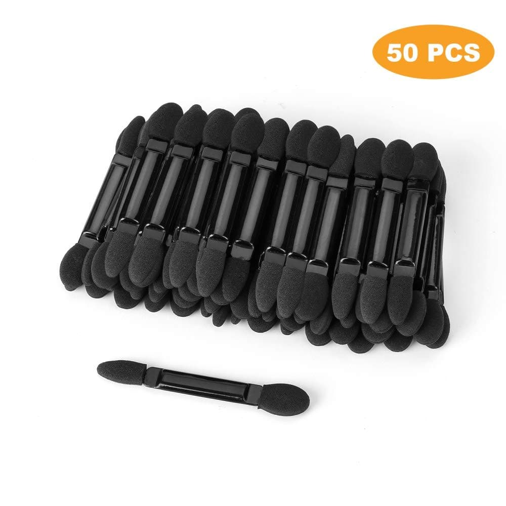 Professional Double Head Eyeshadow Brushes Cosmetic Tool 50 Pcs Disposable Dual Sides Eyeshadow Sponge Brushes Makeup Applicator, (Size: 2.44 inch, Color: Black)