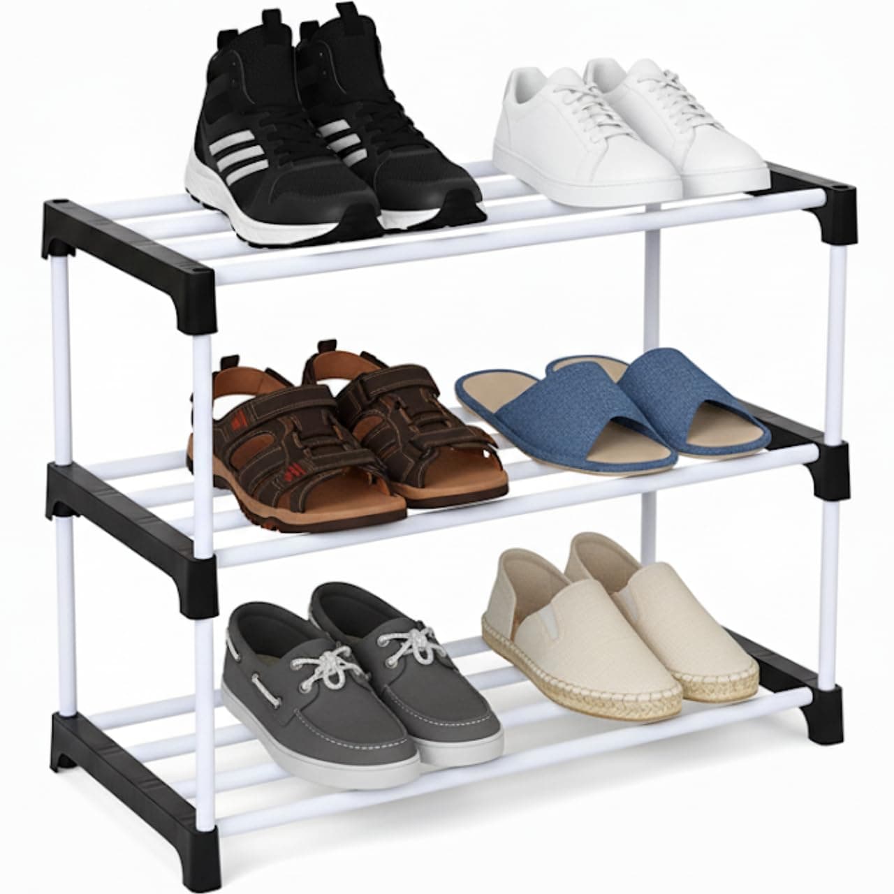 PulGos Multipurpose Portable Shoe Rack for Home Storage, Easy to Move & Assemble, Multicolor PVC and Plastic Rack with 3 Shelves, Versatile and Durable Shoe Organizer for Any Room