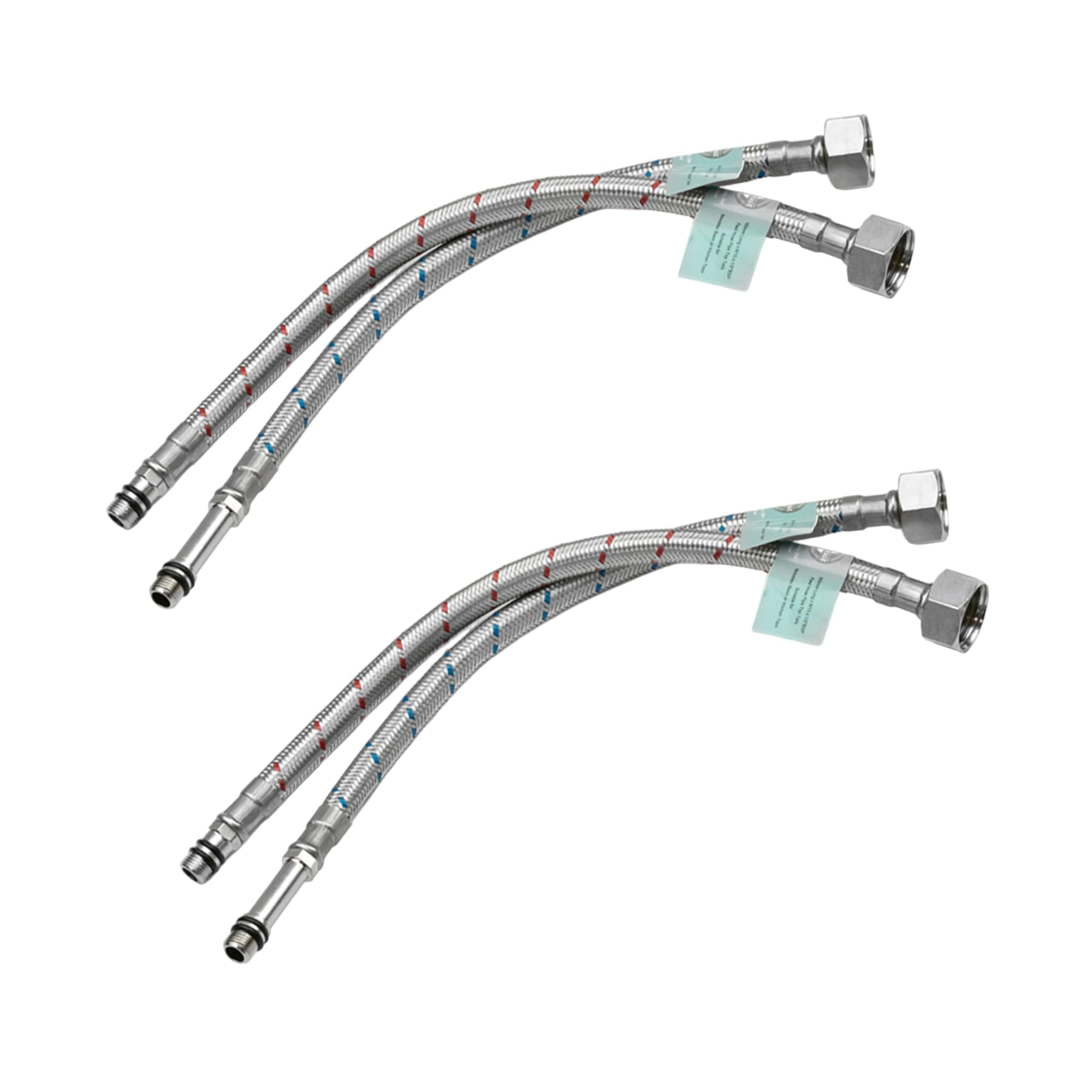 4 (2 Pairs) x M10 x 1/2 BSP (300mm) Flexible Tap Connectors | Kitchen Sink/Bathroom Basin Monobloc Mixer Flexi Pipes Tails (Short Male End)