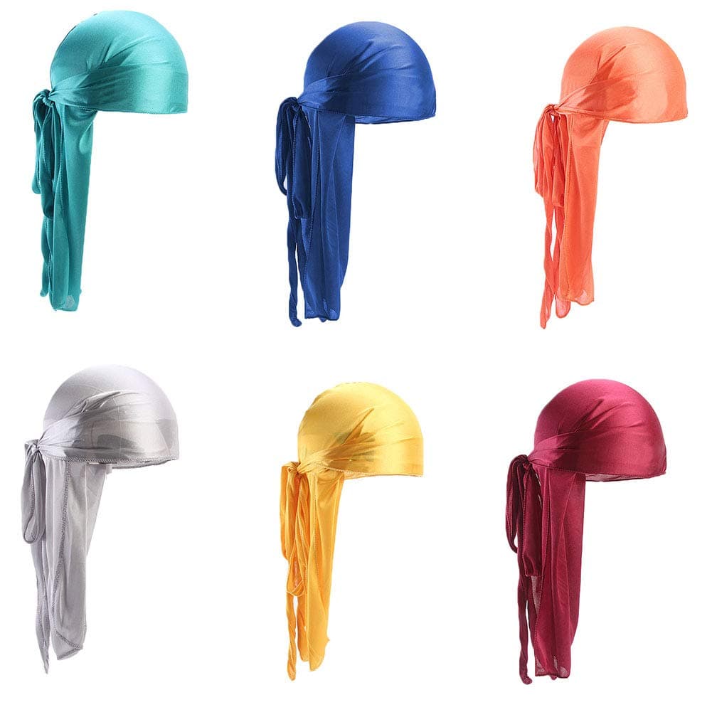 Star Satin Head Wrap Durag Long Tail Beanies Cap Stretchable Velvet Durag Straps Headwraps for Men Women