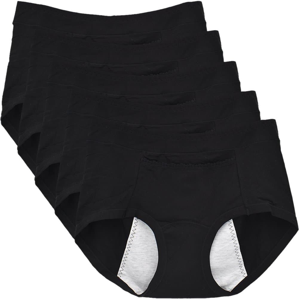 CeeDeek Cotton Briefs 3-Layer Underpants for Women Packs of 5 Black