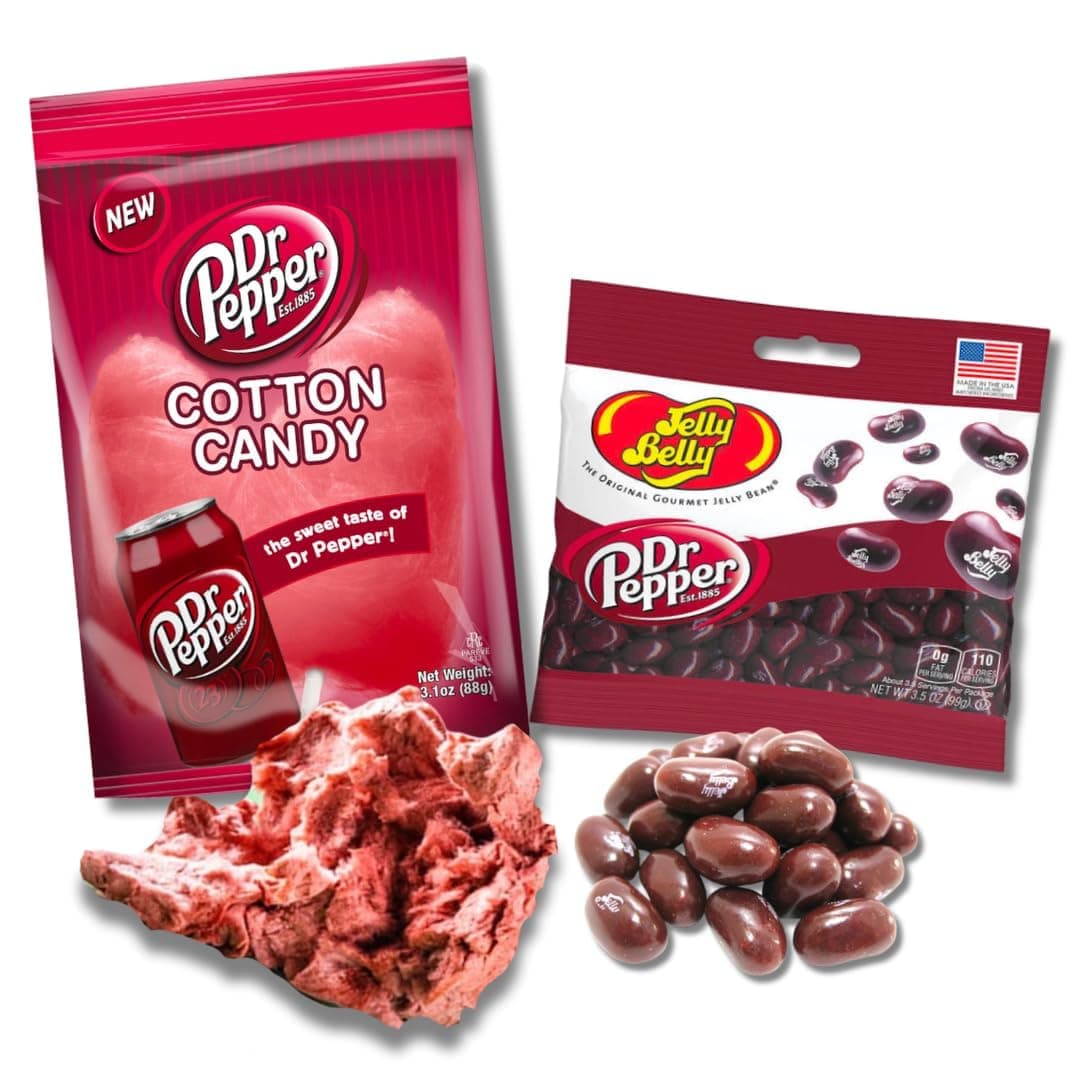 Soda Lover's Multipack - Dr. Pepper Cotton Candy (3.1 oz) Plus Dr. Pepper Jelly Belly Jelly Beans (3.5 oz) by Lyza's Sweets & Treats