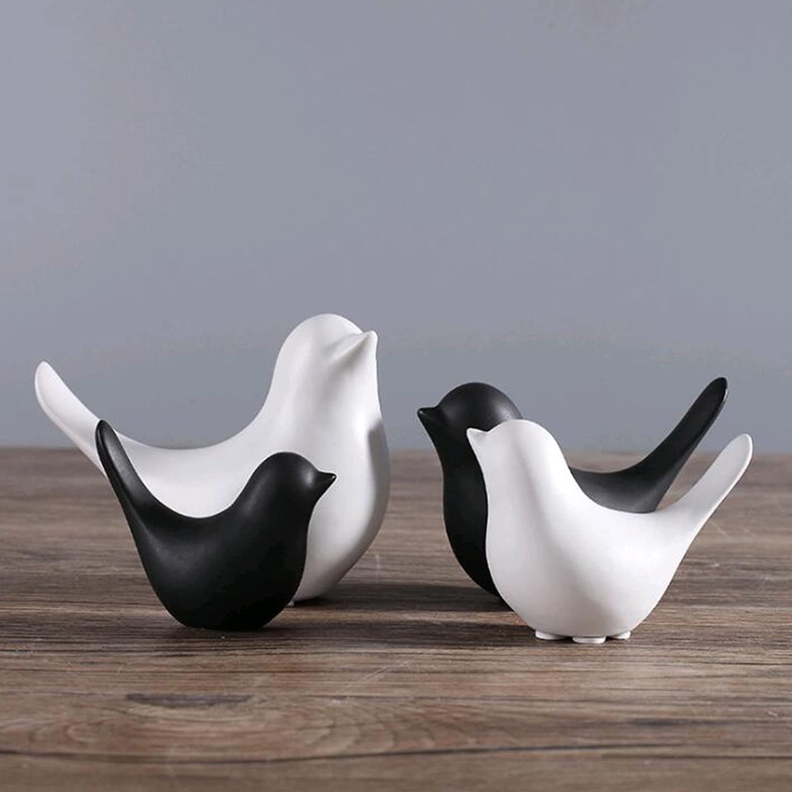 4Pcs/Set Black White Ceramic Bird Ornaments Small Animal Statue Modern Desktop Decoration Crafts Cute Sculptures Figurine W4543