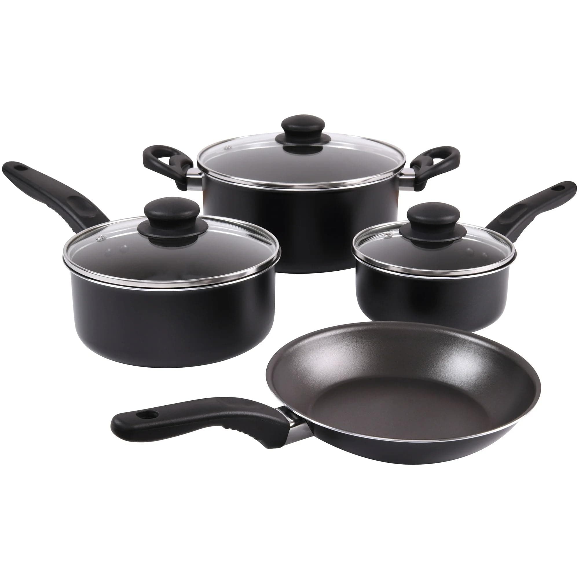 7-Piece Non Stick Pots and Pans Set, Aluminum Cookware Set Black - Oven Safe, Induction Compatible Kitchen Pots & Pans