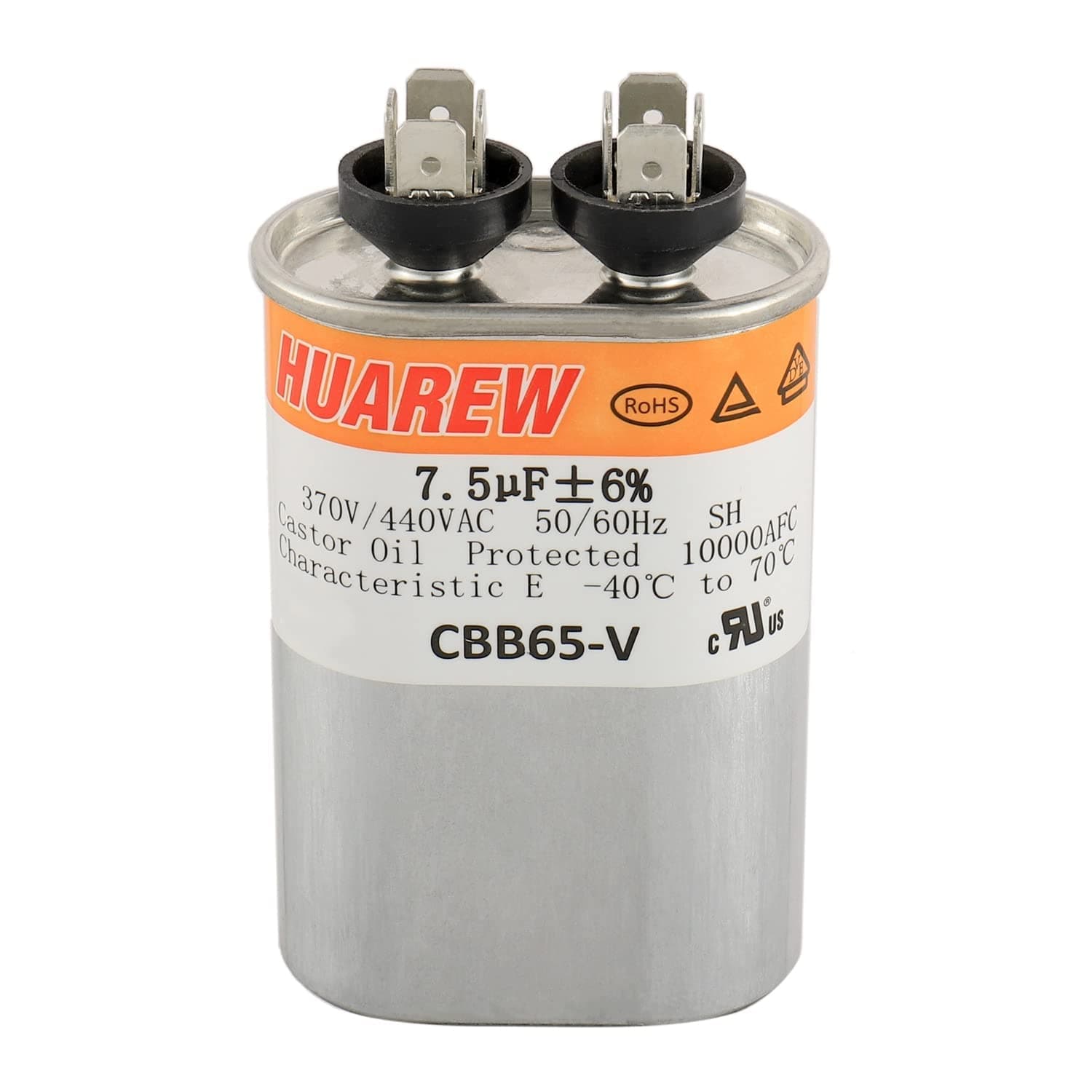 7.5 uF MFD ±6% 370/440 VAC CBB65 Oval Run Start Capacitor for Fan Start and Cool or Heat Pump Air Conditione or AC Motor Run