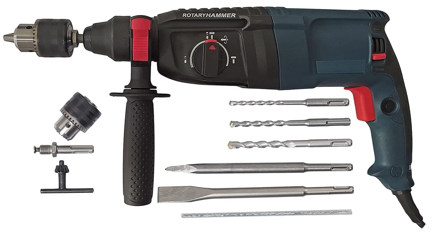BOSS 2200W Rotary Hammer Drill machine with 3 Modes 3 Hammers Bits 2 Chisels