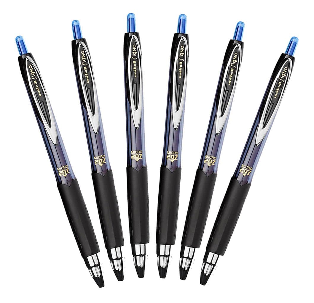 Signo 207 Retractable Gel Pen, 0.5mm Micro Point, Blue, Pack of 6