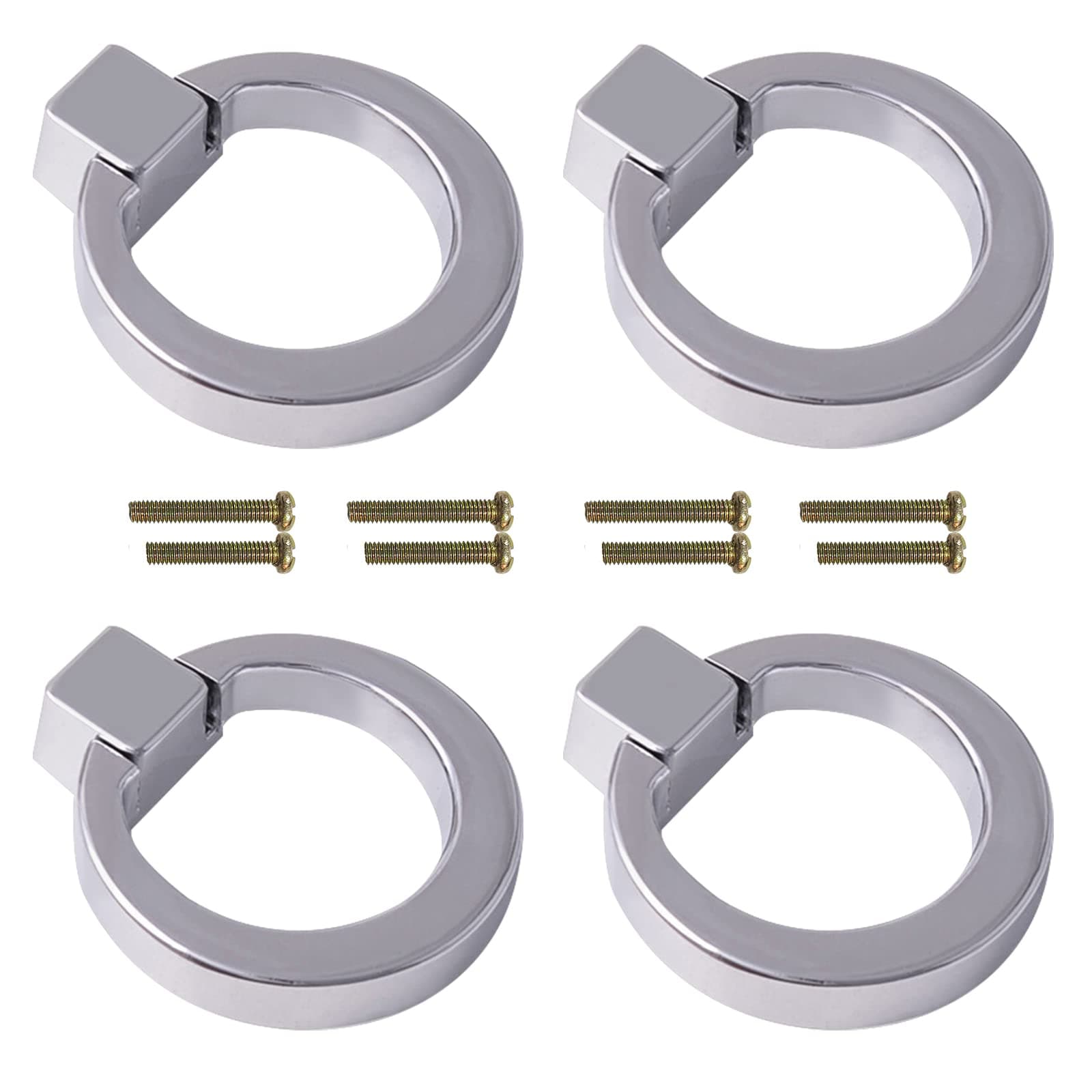4 Pcs Zinc Alloy Ring Drawer Pulls,Brushed Wardrobe Door Handles Cabinet Pulls Furniture Hardware for Cabinets,Drawers,Wardrobe Doors,Etc (Sliver)