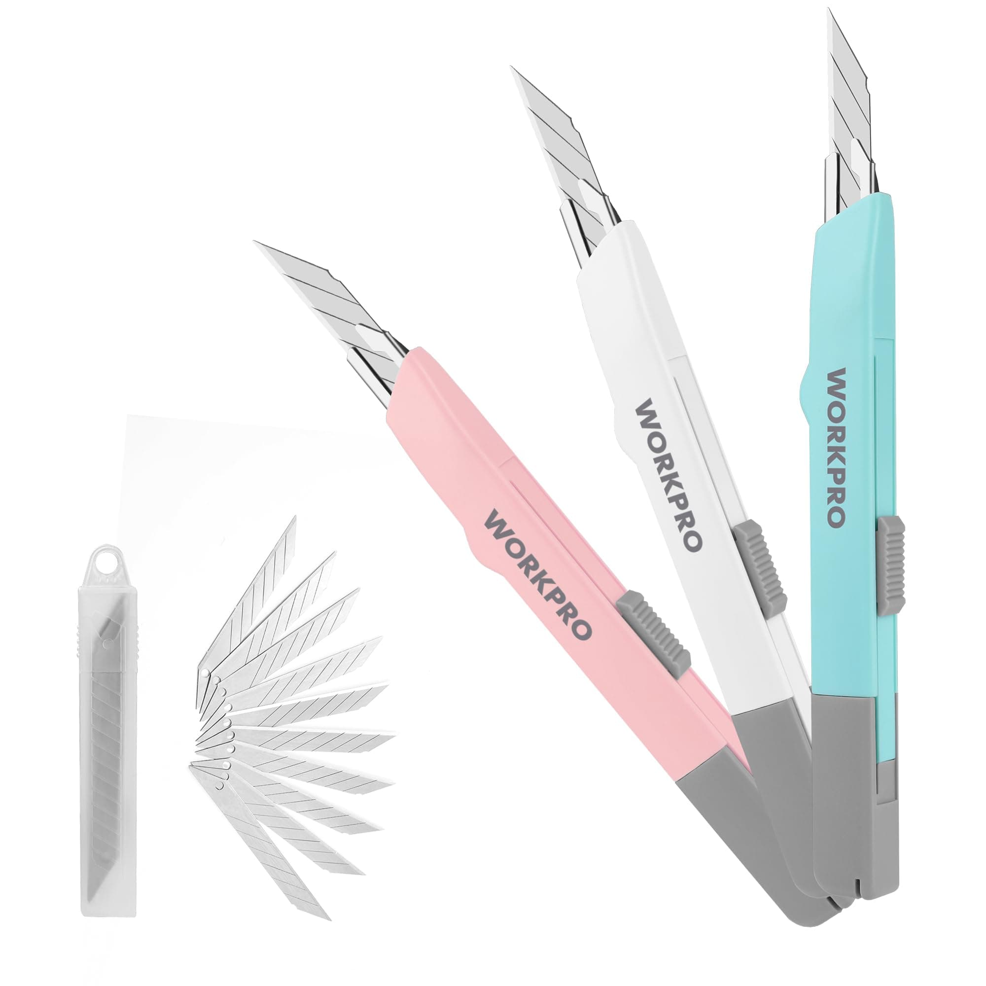 Premium Utility Knife Retractable Snap-off blade, Gift for Men/Women Heavy Duty Box Cutter Set, Razor Knife Exacto Craft Knives, with 10 Extra 9mm Blades, Pack of 3