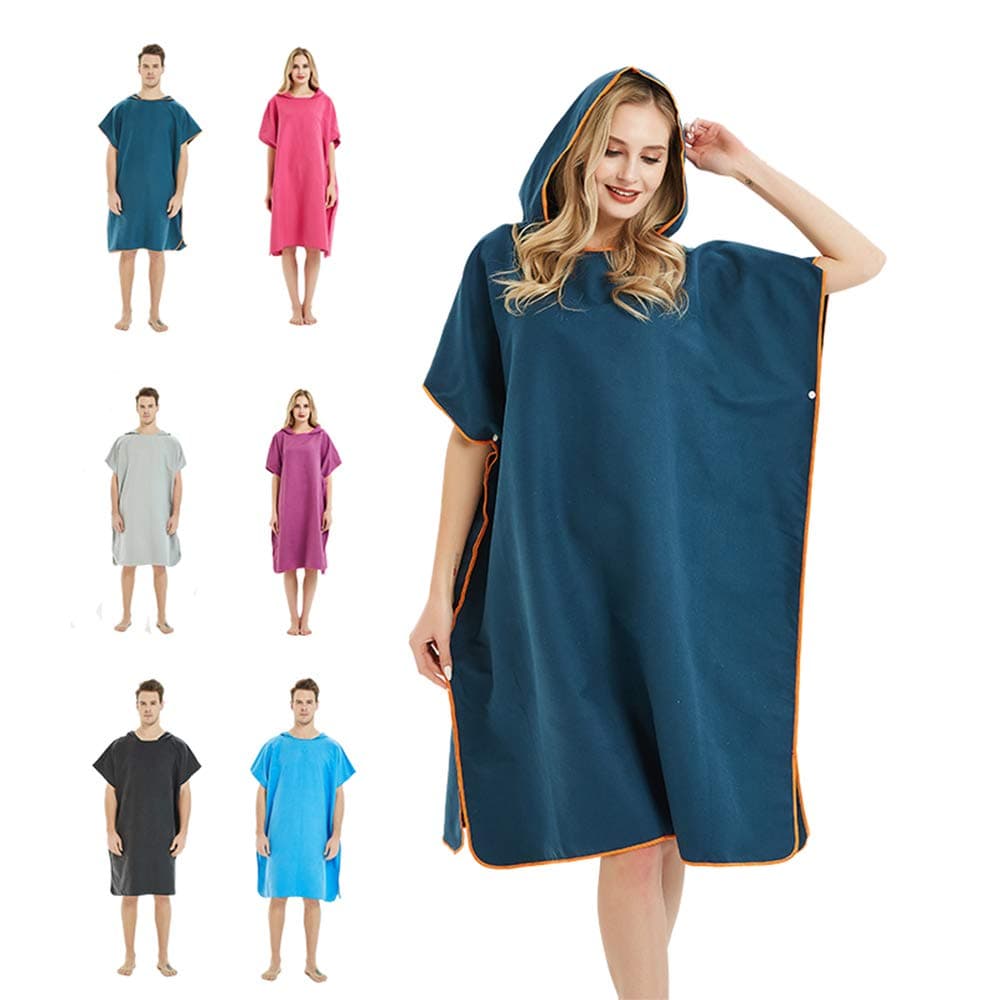 Microfiber Surf Beach Wetsuit Changing Towel Bath Robe with Hood -One Size Fit All (Navy Blue)