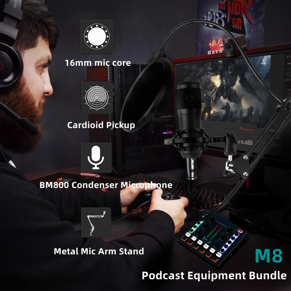 sktome Podcast Equipment Bundle-M8 Black-New Microphone