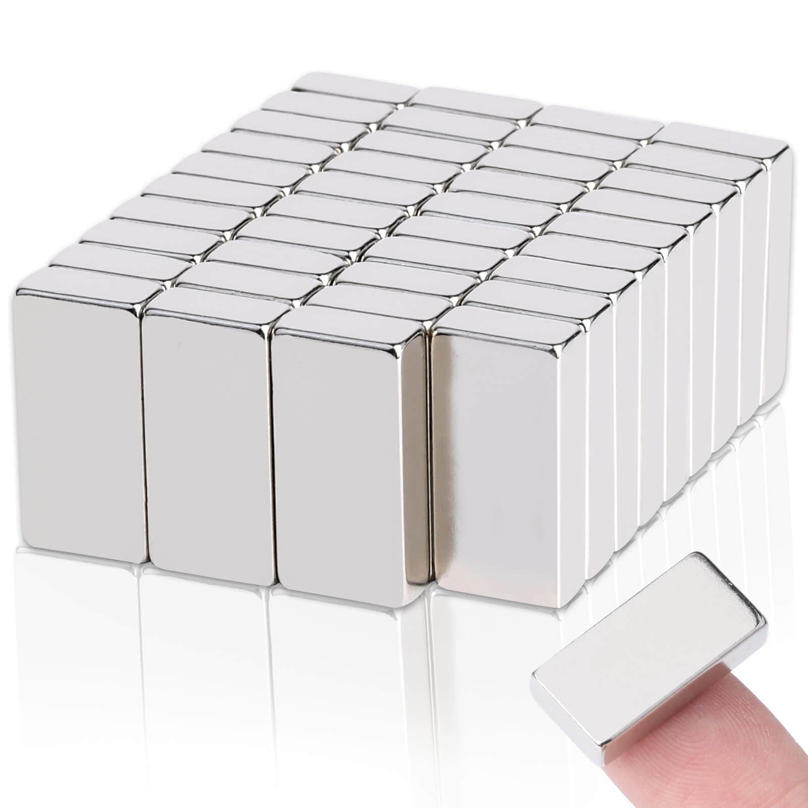 MIN CI 40 Pcs Super Strong Rare Earth Magnets Bar, Small Neodymium Magnet Heavy Duty, for Kitchen Lockers Garage Refrigerator Cruise Crafts Industrial Tool Storage (20 x 10 x 5 mm)