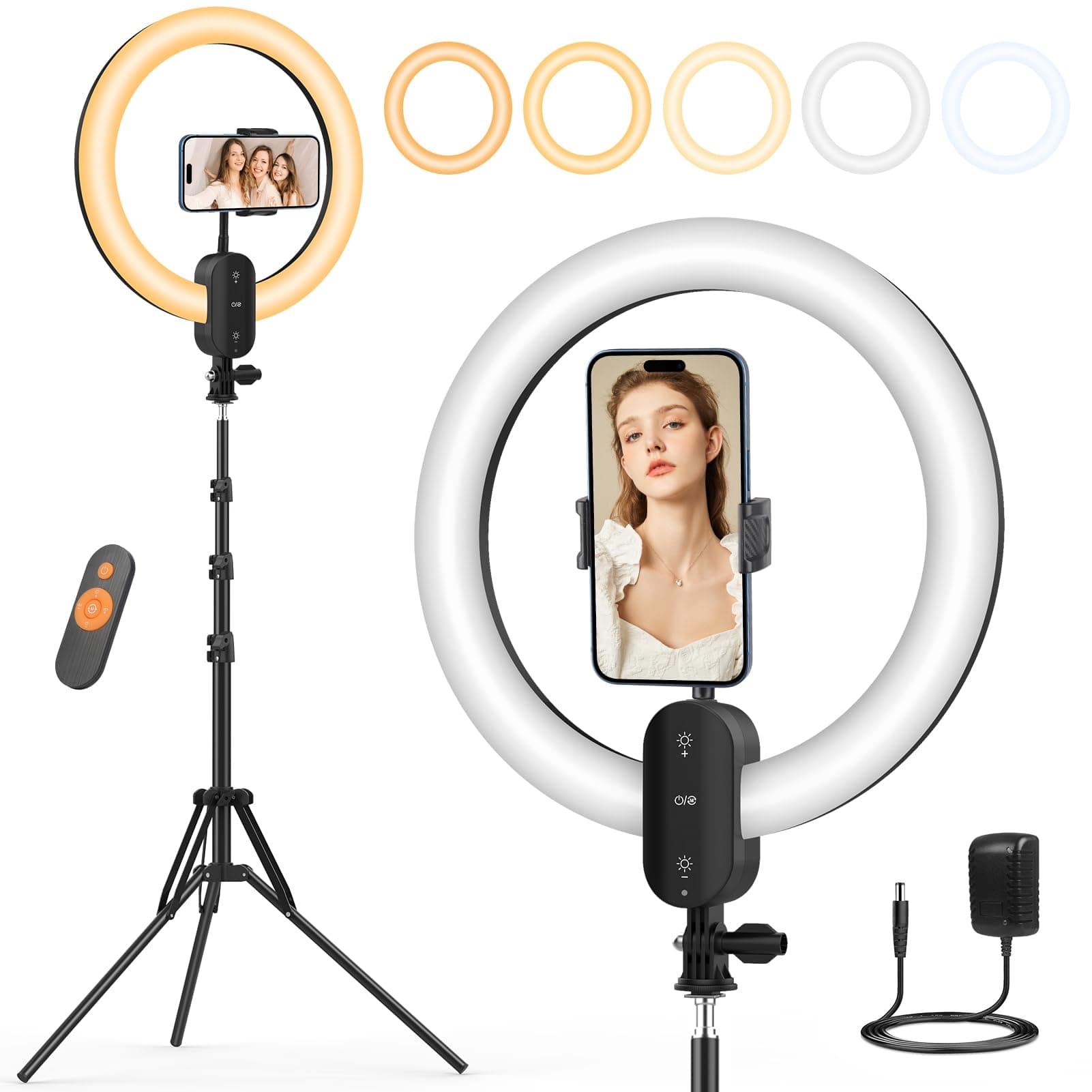 12" Ring Light with Tripod Stand & Phone Holder, 75''/190cm LED Ring Lamp Built in 2800mAh Battery, Tripod with Ring Light Selfie for Photography, Makeup, Video, Live Streaming, YouTube