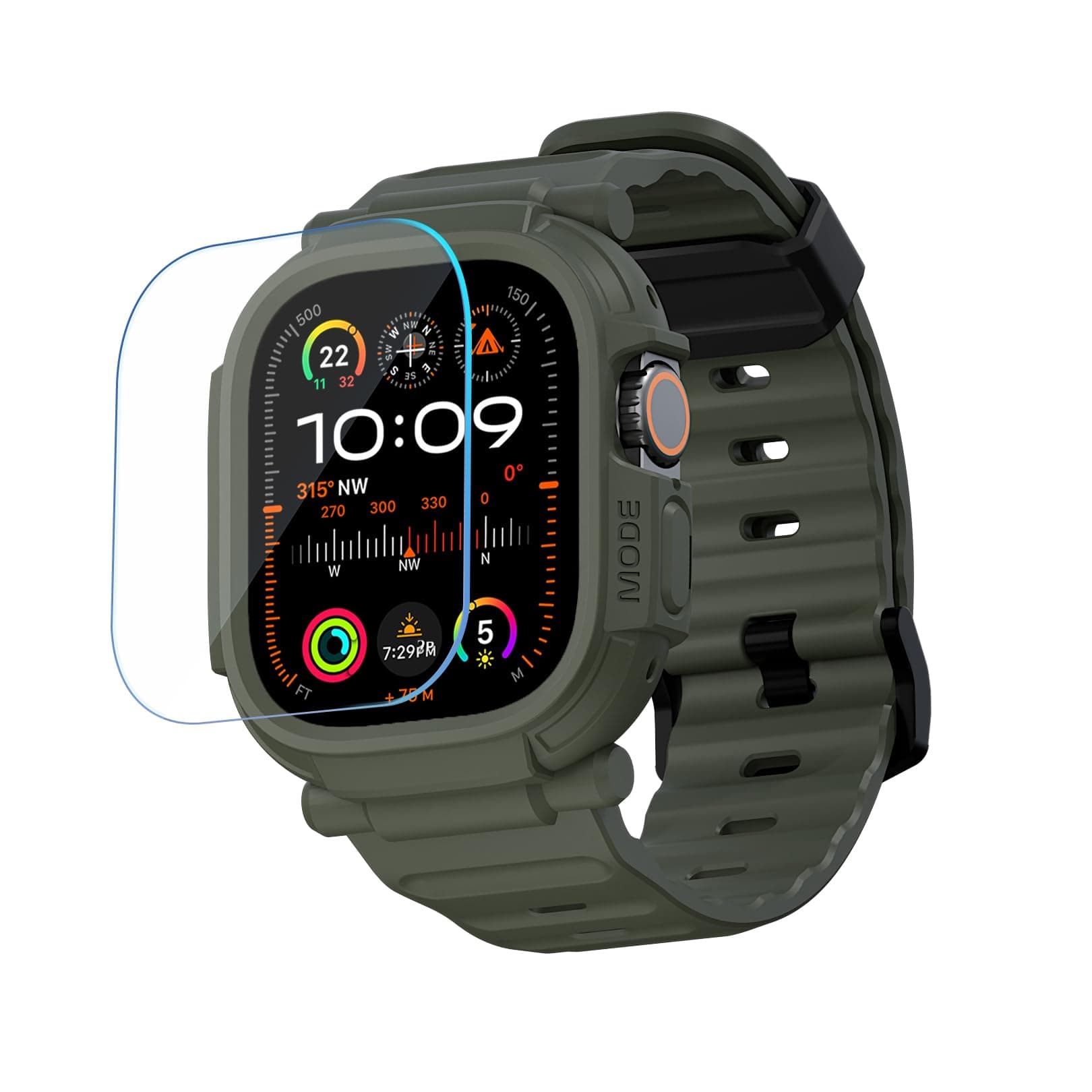 elkson Made for Apple Watch Ultra 3 2 1 Band case 49mm Screen Protector Tempered Glass, Quattro Pro Series Rugged for iWatch Bumper Strap, Military Grade Durable Protective Cover, Shockproof, Green