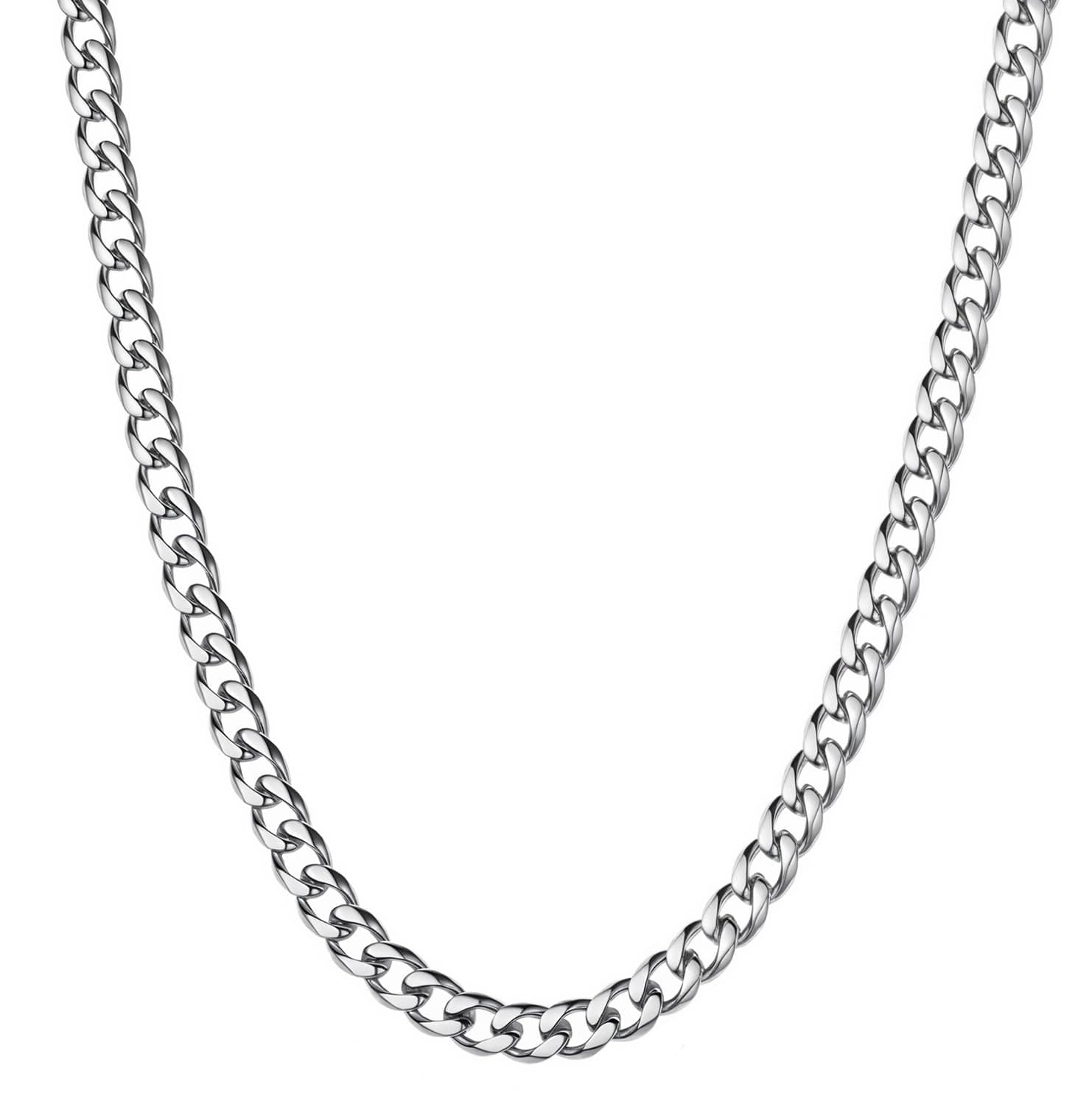 5mm/7mm Silver Cuban Link Chain for Men, Mens Stainless Steel Chain Necklace Jewelry, 18-26 Inches