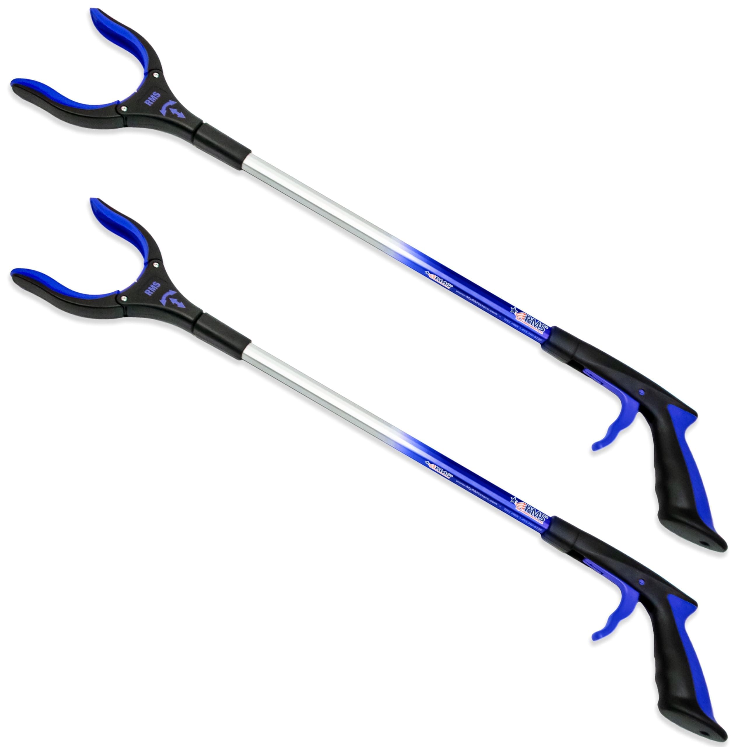 RMS 2-Pack 32 Inch Extra Long Grabber Reacher with Rotating Jaw - Mobility Aid Reaching Assist Tool (Blue)