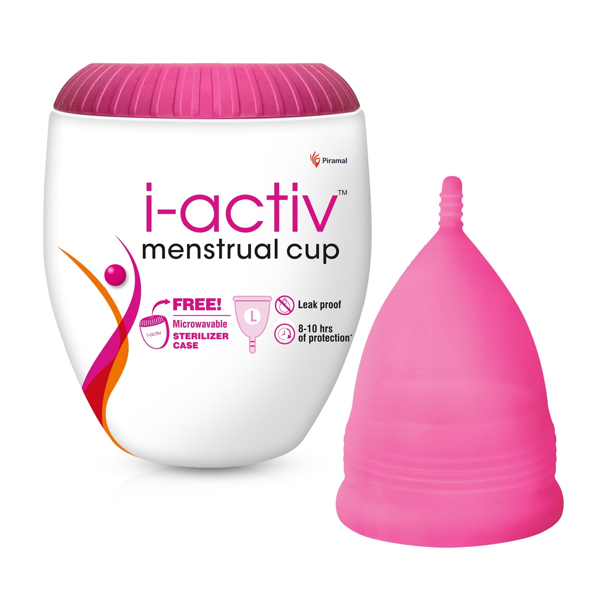 i-activ Menstrual Cup | Free Sterilizer Case | Rash-Free, Leak-Free & Ultra Soft Period Cups For Women | Mensurational Cup | 100% Medical Grade Silicone | 8-10 hrs protection | Pack of 1 (Large)