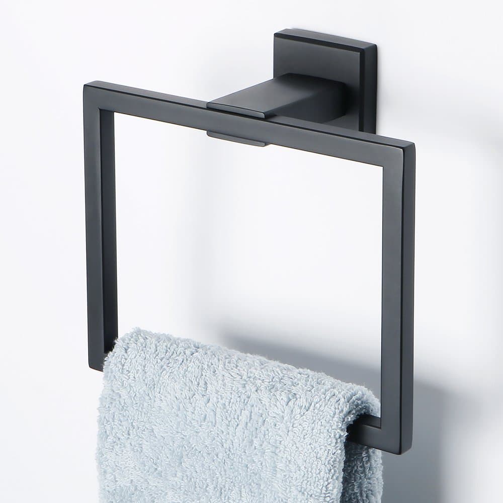 Sayayo Towel Ring Towel Holder Wall Mounted, Modern Square Design, Stainless Steel Matte Black, EGK8009-B