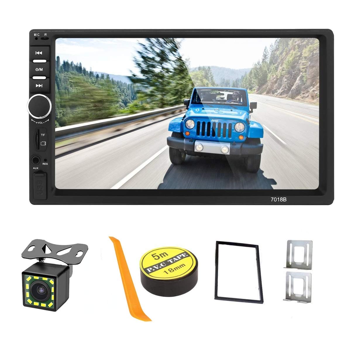 Double Din Car Stereo with Bluetooth & Rear-View Camera:7 inch Touch Screen car Radio Support USB/AUX/FM & Phone Mirror Link