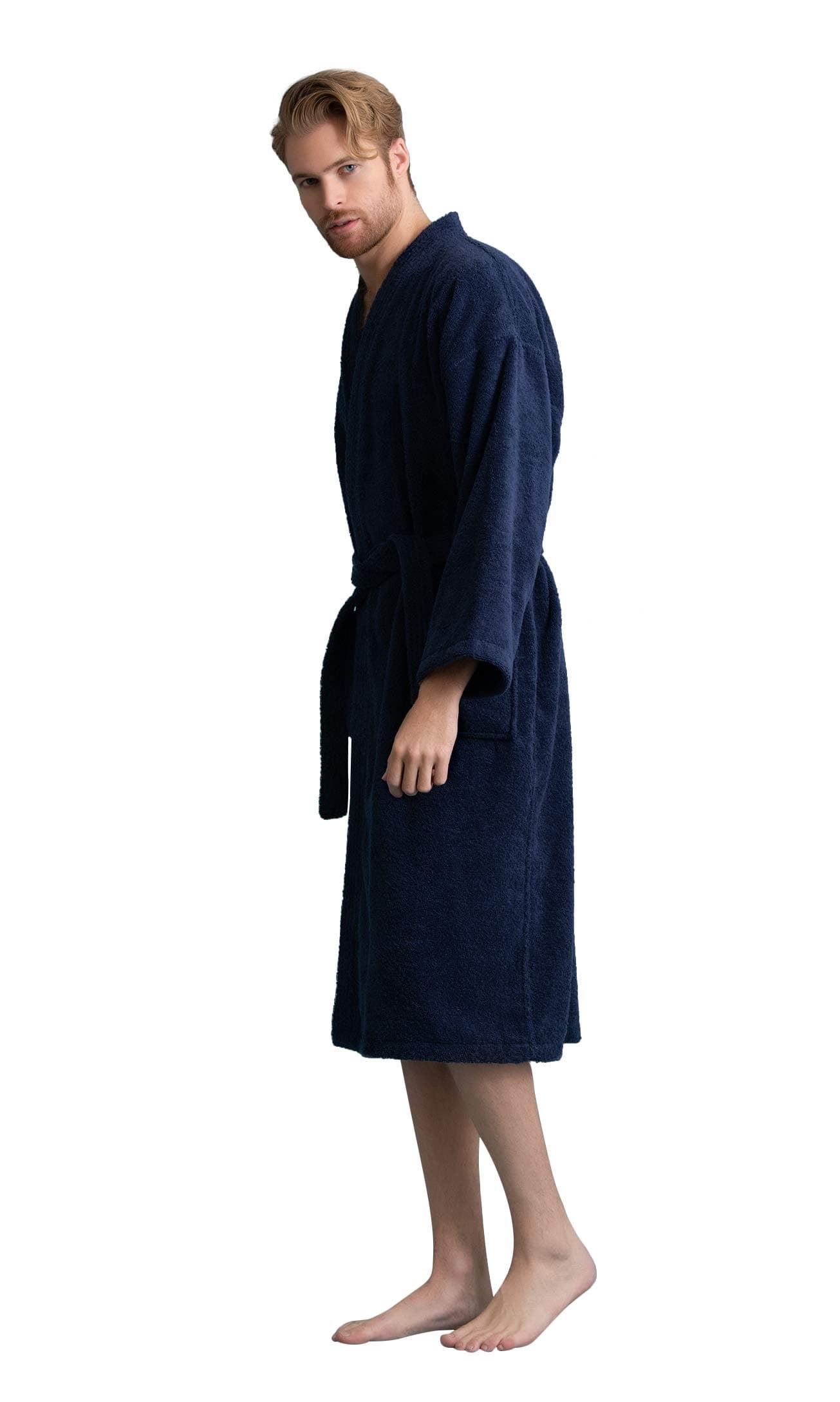 Men's Turkish Terry Kimono Style Bathrobe - 100% Turkish Cotton Robe for Men - Comfortable & Absorbent - Soft & Cozy Wear