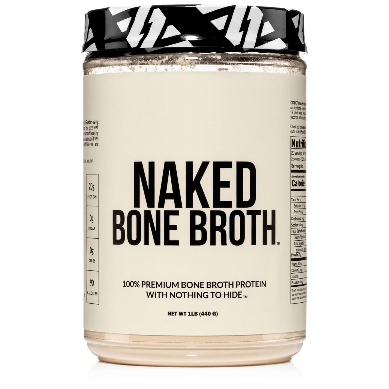 Naked Bone Broth - Beef Bone Broth Protein Powder - 20G Protein, Only 1 Ingredient - Gut Health and Joint Supplement - Unflavored - No GMO, Gluten, Or Soy - 1 Pound