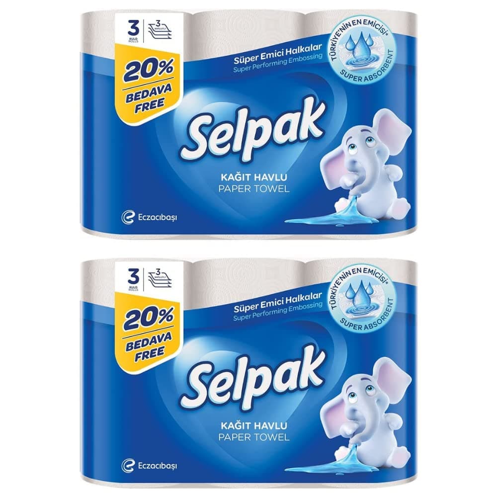 Selpak Imported Paper Towels Kitchen Tissue Roll 3 Ply - 3 Rolls ( Pack of 2 )