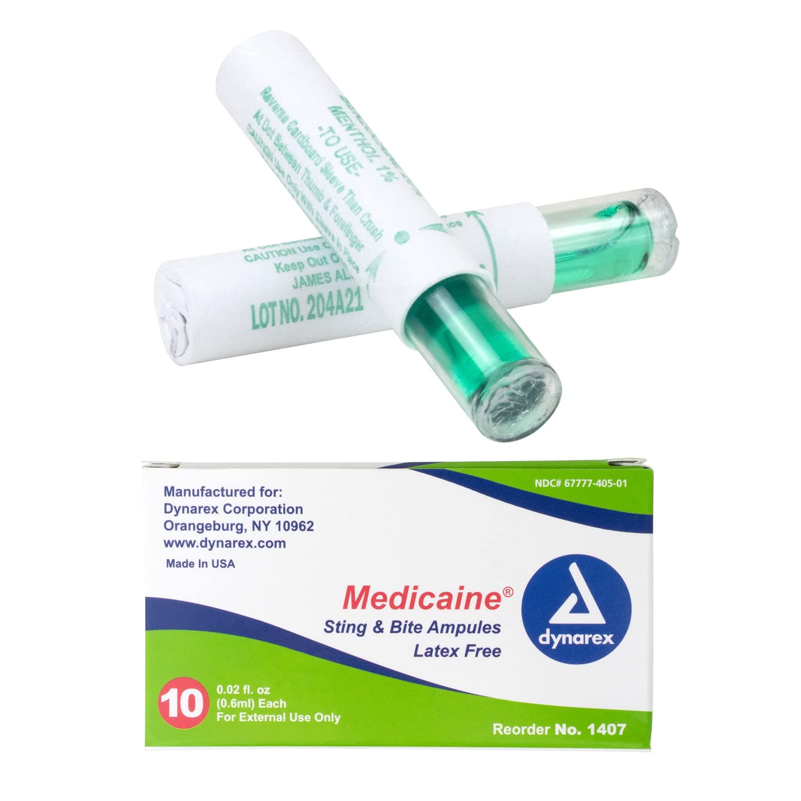 Medicaine Sting & Bite Ampules - Bug Bite Itch Relief with 20% Benzocaine USP & 1% Menthol USP Liquid Formula for Pain, Itching, Irritation - .02 fl. oz. Each, Box of 10