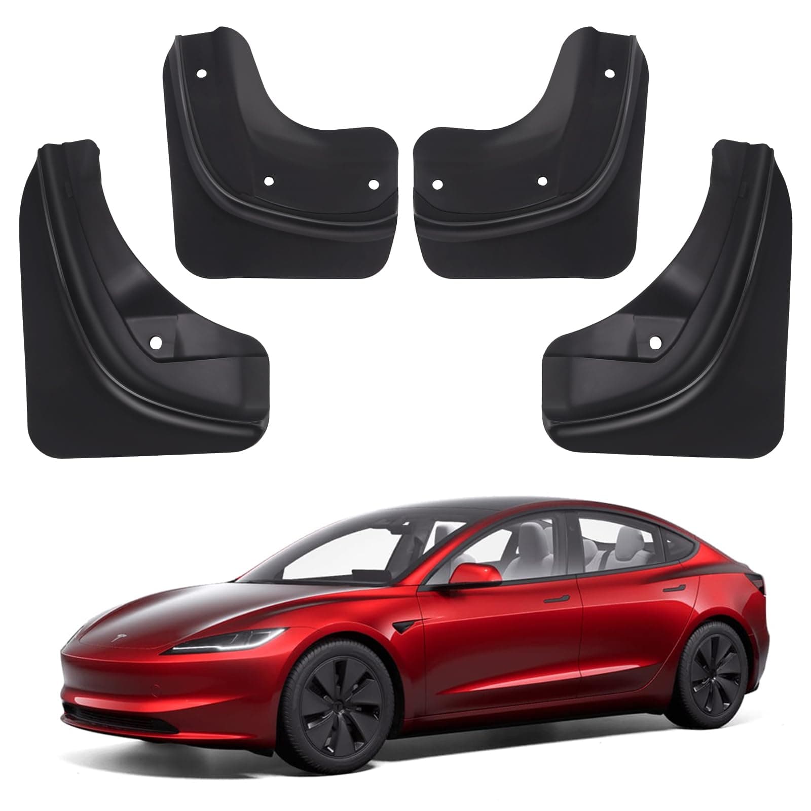 Vugosson Mud Flaps for Tesla 2025 2024 Model 3 Highland, Flexible Mud Guards No Drilling/Tape Splash Guards Fenders for Tesla Model 3 Accessories 2025 Highland, Set of 4 Mudguards Mudflaps for Tesla