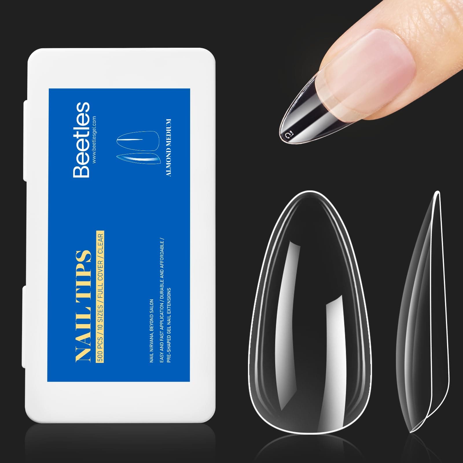 – Beetles Gel Nail Tips Almond Medium Shape Nails, 500Pcs Pre Shaped Soft Nail Tips Clear Full Cover False Nails for Gel Nail Polish Soak Off Easy Nail Extensions Press on Nails