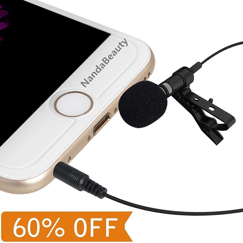 QzoneFire Black Deluxe Lavalier Lapel Microphone Clip-on Omnidirectional Condenser Mic Compatible with Apple iPhone, iPad, iPod Touch ,Samsung Android and Windows Smartphones