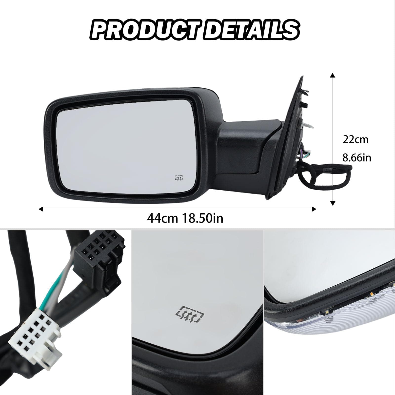 MOFOAP Driver Side Mirror Compatible with 2013-2018 Dodge Ram 1500 2500 3500 Mirrors with Heated Puddle Lamp Temperature Sensor Tuning LED Signal Power Fold Chrome(10+2Pins)