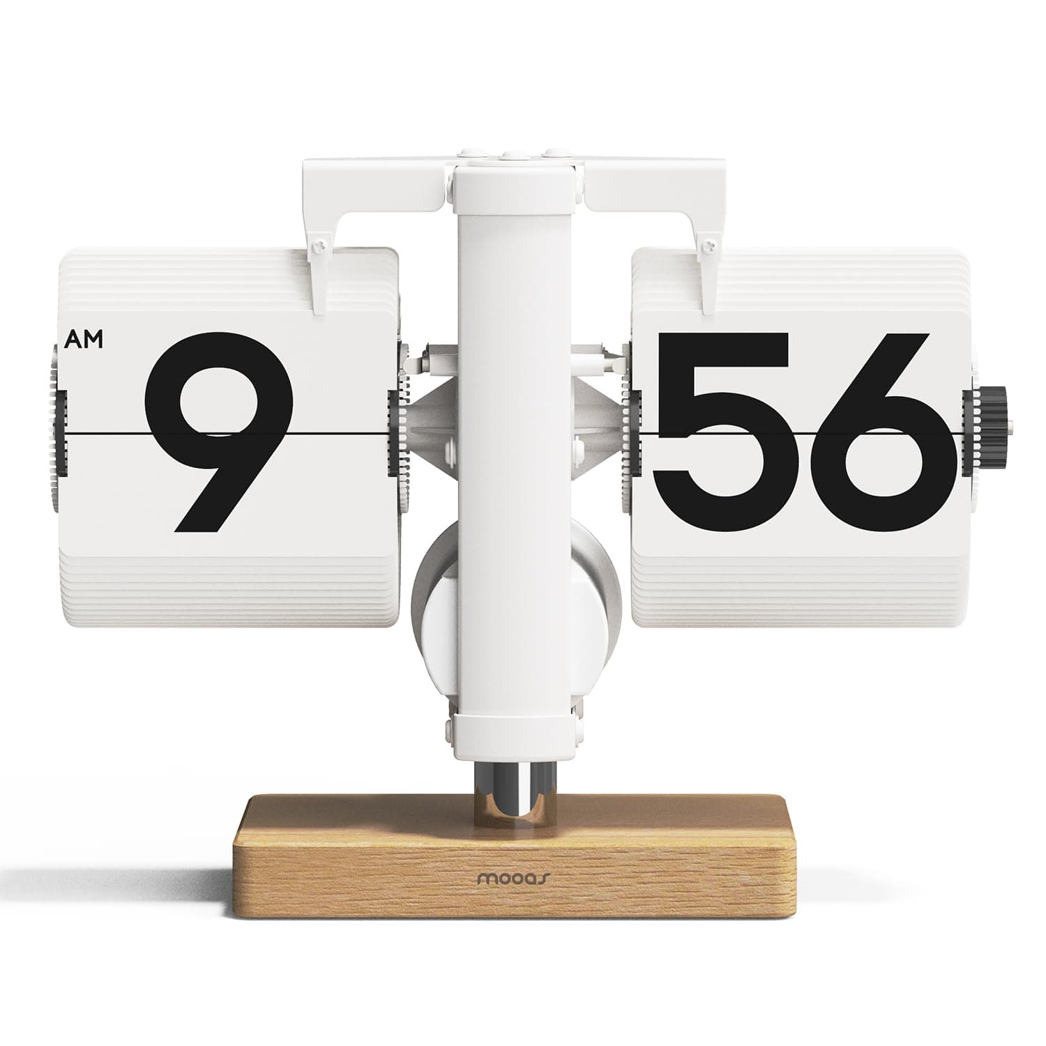 mooas Classic Modern Wood Mini Flip Desk Clock (White), Retro Vintage Analog Design Auto Flip Clock Table Clock Large Number Battery Powered, Ideal for Home Office School Hotel Café