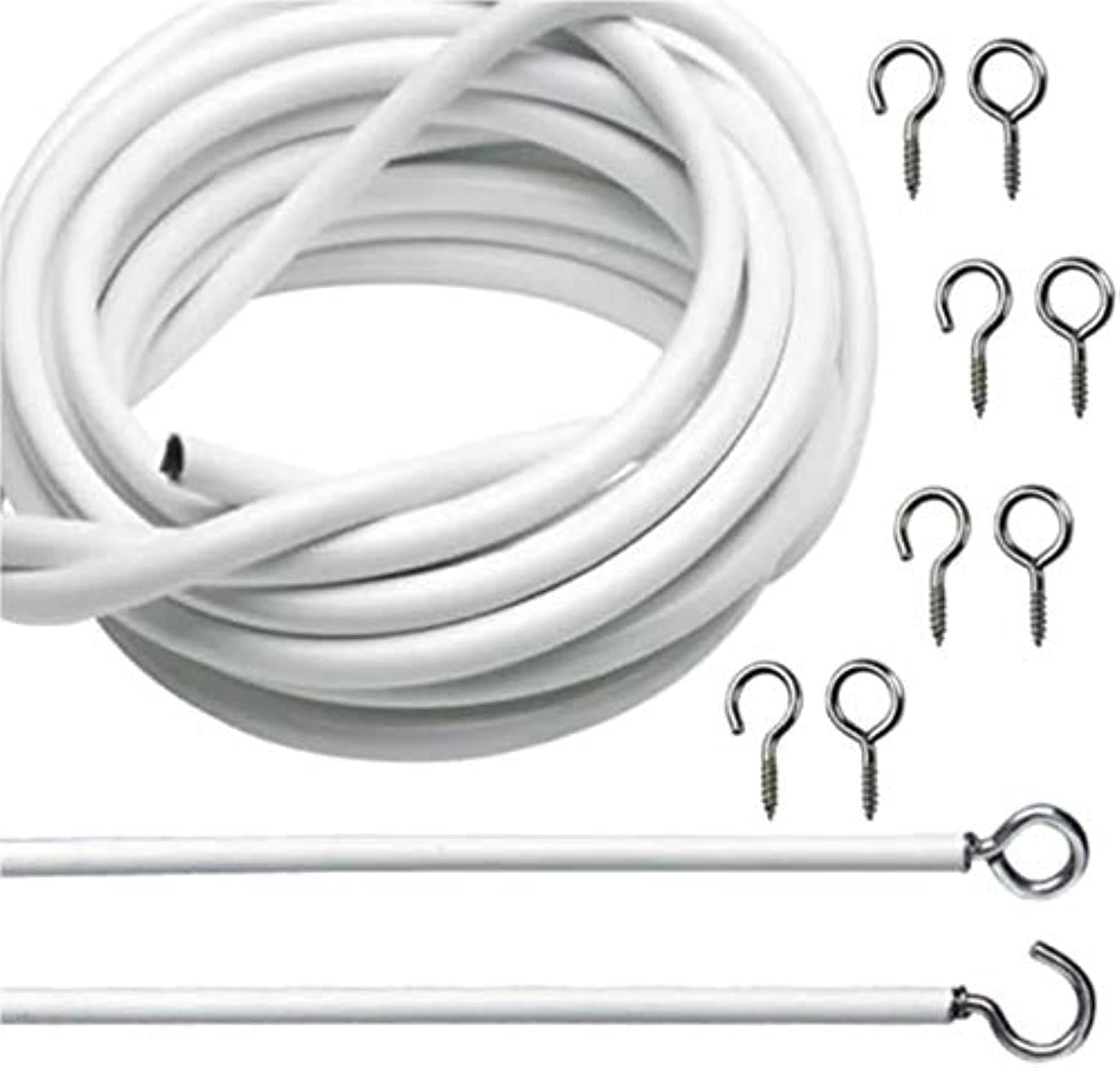 NJM Curtain Wire White Cord Cable 3 Meter with 10 Pieces Hook and Eye