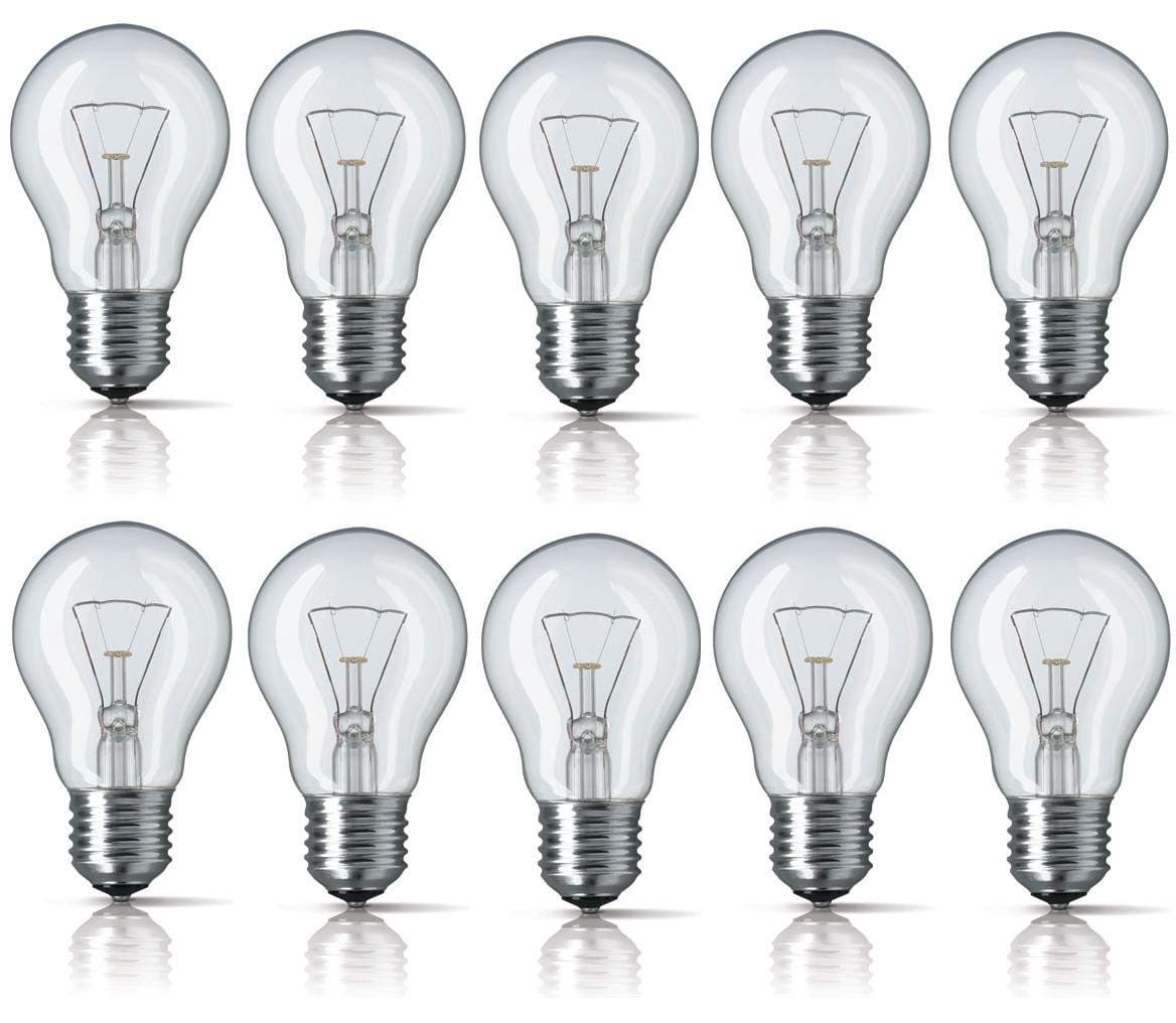 10 x 40W Edison Screw E27 Clear Standard Classic GLS Light Bulbs, Edison Screw Cap, Incandescent Dimmable Lamps, 410 Lumen, Mains 240V, A50 Globes