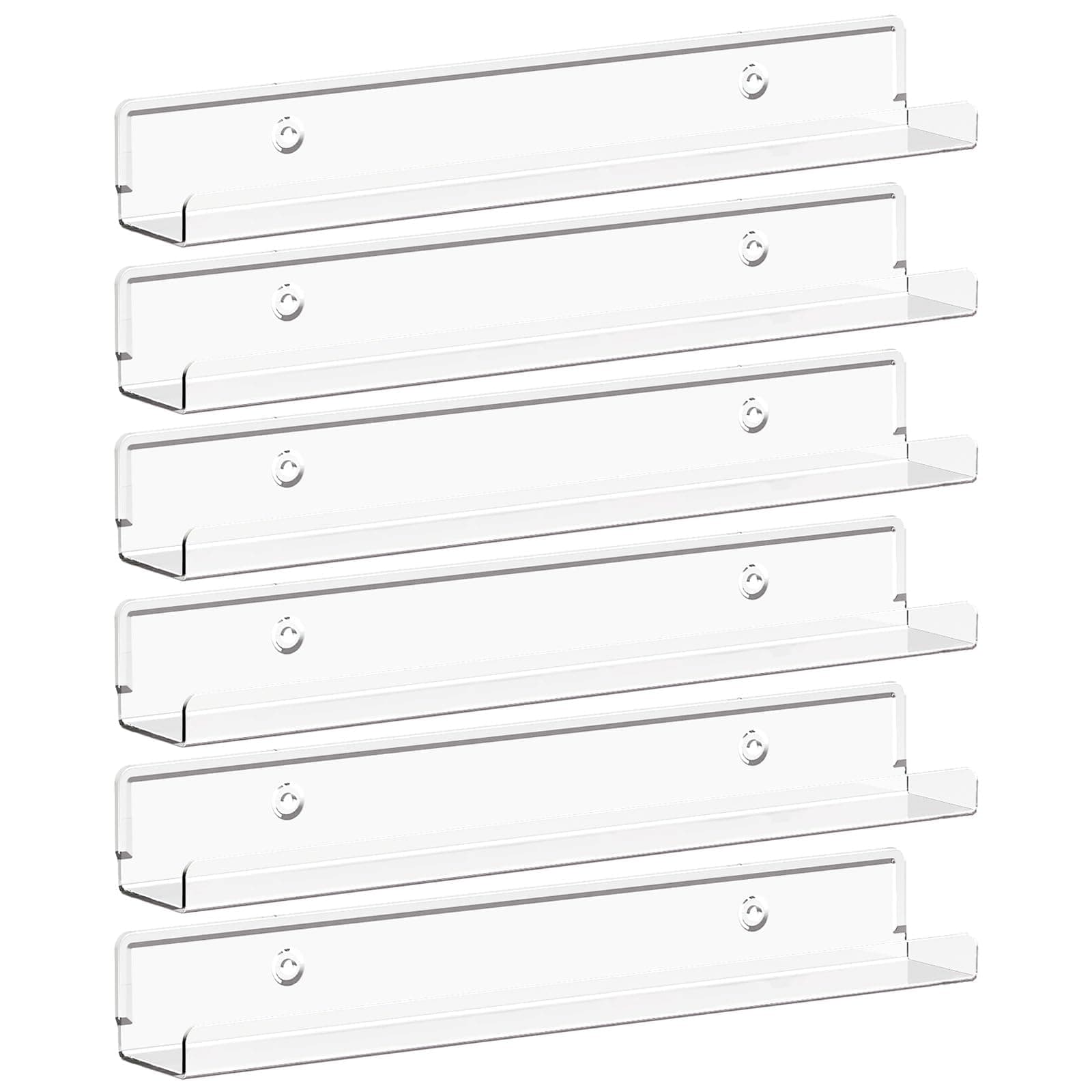 Lifewit Floating Shelves for Vinyl Record, 6 Pack 12" Clear Plastic Wall Shelf Room Decor for Book/Photo/Picture/Makeup Display in Bedroom, Living Room, Bathroom Storage and Organization