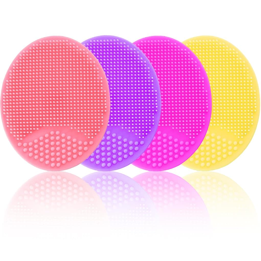 4 Pack Face Scrubber, Soft Silicone Facial Cleansing Brush Face Exfoliator Blackhead Acne Pore Pad Cradle Cap Face Wash Brush for Deep Cleaning Skin Care (Multicolor-A)