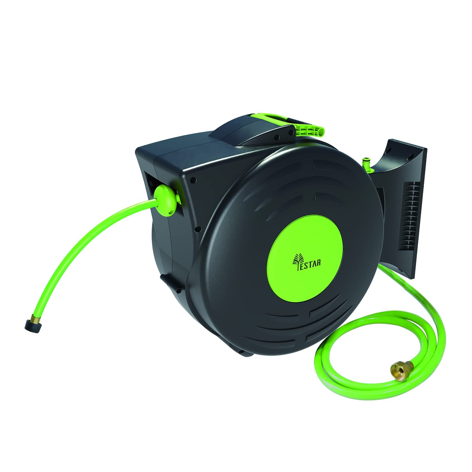 YESTAR Retractable Garden Hose Reel Wall Mounted 1/2" x 82+6.5 Feet Garden Hose Reel Auto Slow Return System, Portable Hand Carried and 180 Degree Swivel Bracket