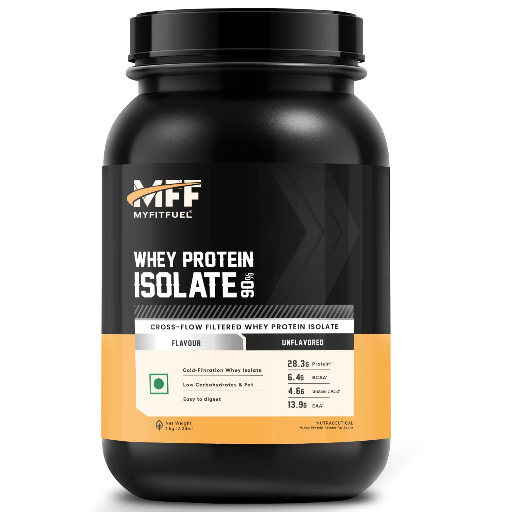 MyFitFuel MFF Whey Protein 90 Isolate | 1 Kg, 30 Servings (Unflavoured) | Pure 100% Whey Isolate Protein