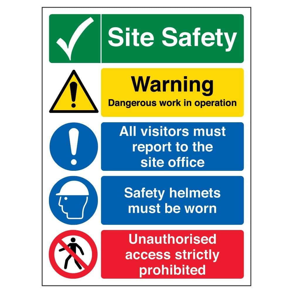 V Safety Multi Hazard Site Safety Site Tick Warning Sign - 300mm x 400mm - 1mm Rigid Plastic