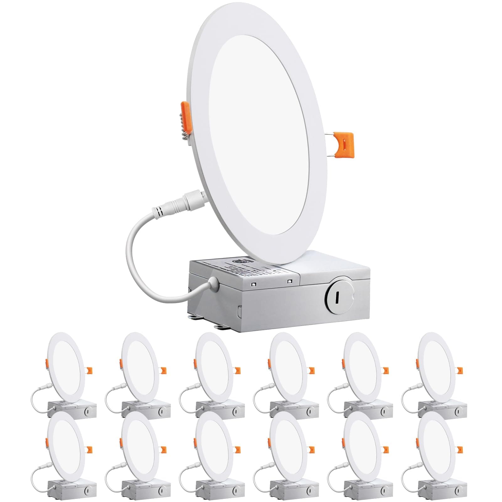 12 Pack Recessed Lighting 4 Inch, Ultra-Thin Recessed Lights Fixtures with Junction Box, 9W (60-80W Eqv), 650LM, 5000K Daylight, Dimmable LED Downlight, Canless LED Recessed Light, ETL Listed