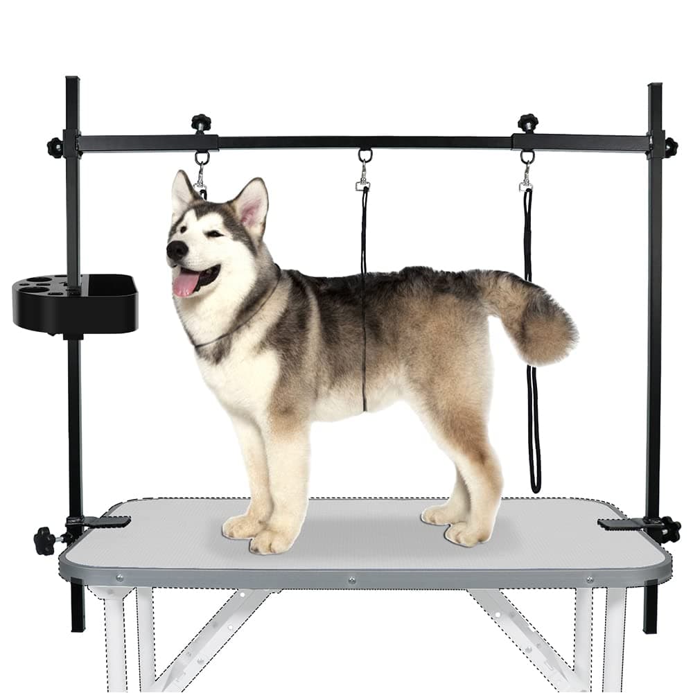 LEIBOU H-Shape Pet Grooming Table Arm with Tool Holder Noose and Clamp for Dogs and Cats Heavy Duty Aluminum Alloy Frame with 35.4” Adjustable Height and 36.2” ~ 50” Adjustable Width